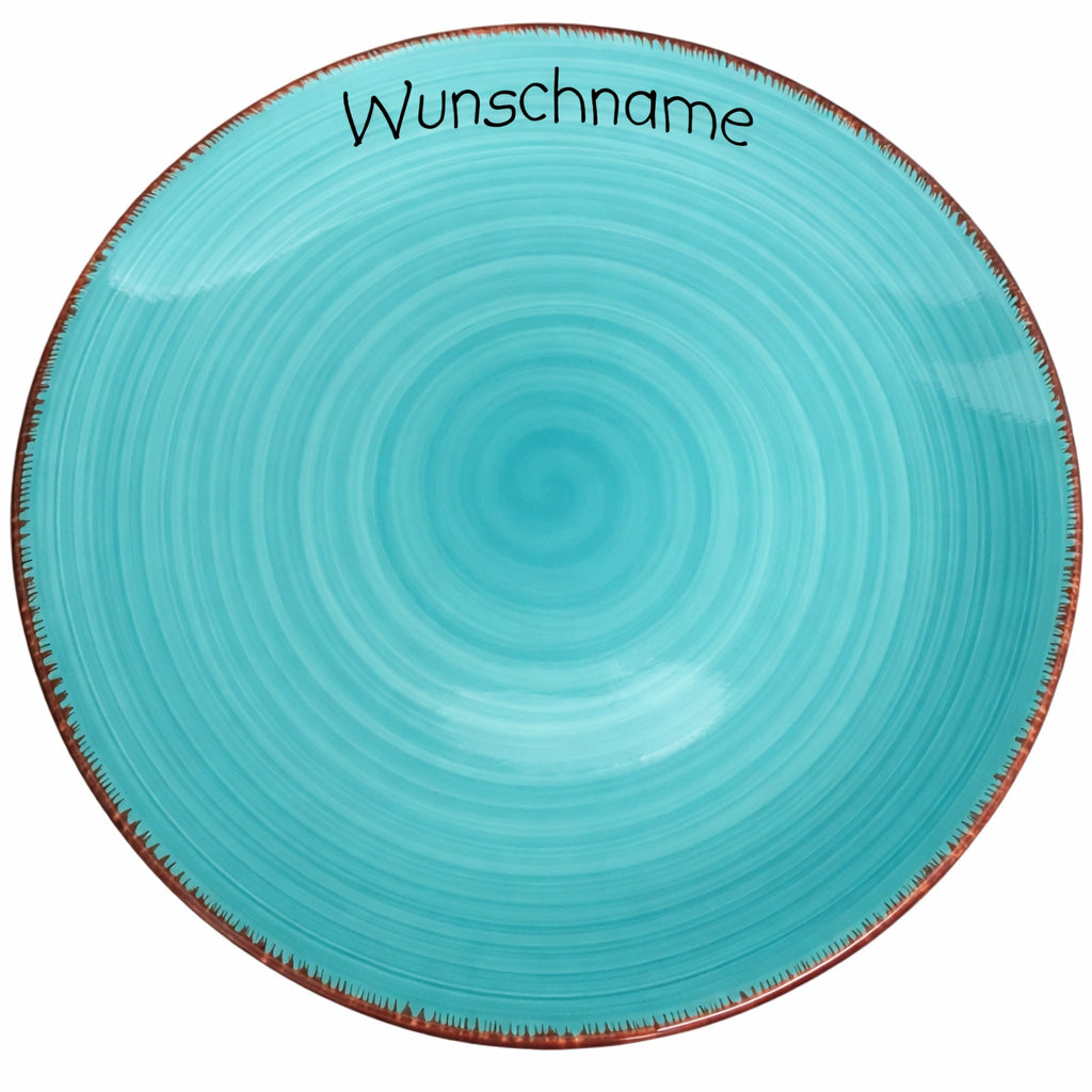 Speiseteller Teller flach 27cm Bunt Türkis mit Wunschname