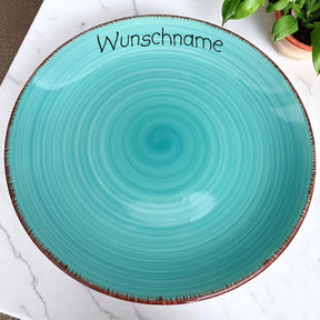 Speiseteller Teller flach 27cm Bunt Türkis mit Wunschname