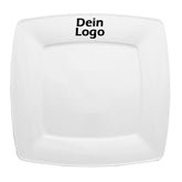 Speiseteller 26cm eckig Weiß mit Logo