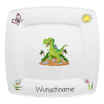 Speiseservice eckig 2-tlg. Dinosaurier mit Wunschname