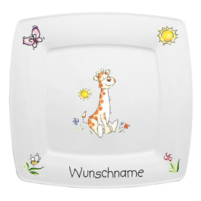 Speiseservice eckig 2-tlg. Giraffe mit Wunschname