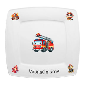 Kinderservice eckig 5-tlg. Kids Feuerwehr mit Wunschname