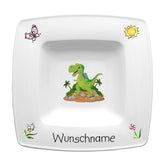 Suppenteller eckig Dinosaurier mit Wunschname