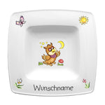 Speiseservice eckig 2-tlg. Eule mit Wunschname