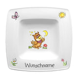 Speiseservice eckig 2-tlg. Eule mit Wunschname