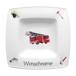 Speiseservice eckig 2-tlg. Feuerwehr mit Wunschname