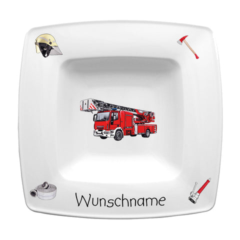 Suppenteller eckig Feuerwehr mit Wunschname