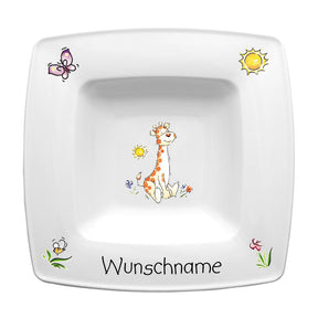 Speiseservice eckig 2-tlg. Giraffe mit Wunschname