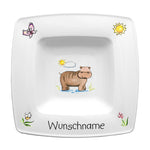 Speiseservice eckig 2-tlg. Nilpferd mit Wunschname