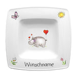 Speiseservice eckig 2-tlg. Nilpferd 2 mit Wunschname