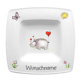 Speiseservice eckig 2-tlg. Nilpferd 2 mit Wunschname