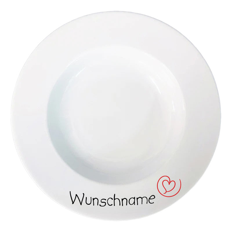 Suppenteller Teller tief 22cm Herz mit Wunschname