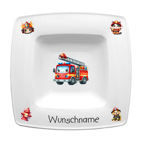 Kinderservice eckig 5-tlg. Kids Feuerwehr mit Wunschname