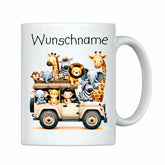Tasse Safari Jeep Dschungeltiere mit Wunschname