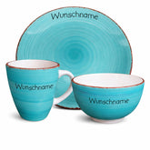 Frühstücksservice 3-tlg. Türkis mit Wunschname