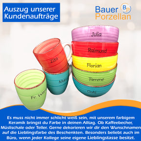 Kaffeebecher Tasse Keramik Bunt Lila mit Wunschname