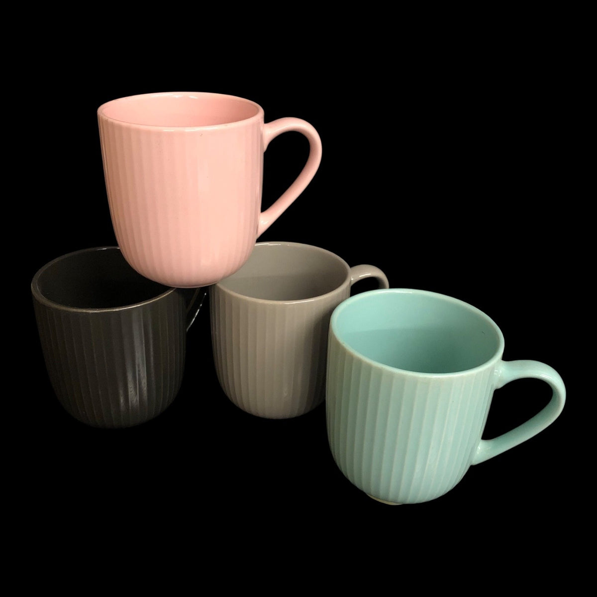 4x Kaffeebecher Keramik – Bunt Schwarz Rosa Hellgrau Grün – Tassen Set 330ml