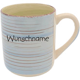 Kaffeebecher Tasse Keramik Gestreift Blau mit Wunschname