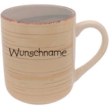 Kaffeebecher Tasse Keramik Gestreift Sand mit Wunschname