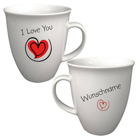 Kaffeebecher Tasse Porzellan I Love You mit Wunschname