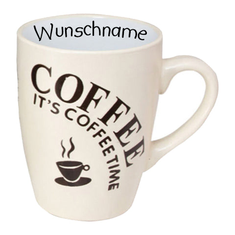Kaffeebecher Tasse Keramik Coffee Time Beige mit Wunschname