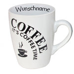 Kaffeebecher Tasse Keramik Coffee Time Weiß mit Wunschname