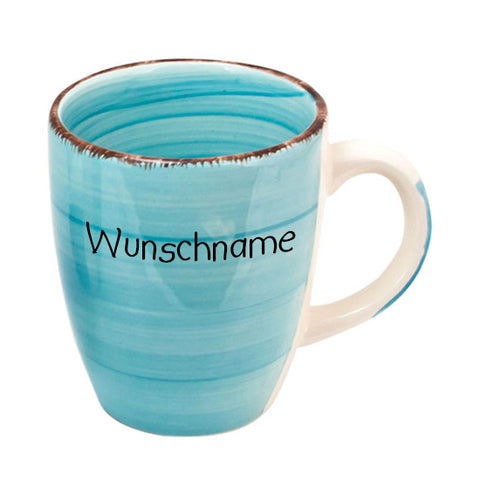 Kaffeebecher Tasse Keramik Türkisblau mit Wunschname
