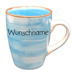 Kaffeebecher Tasse 350ml Keramik Bunt Blau mit Wunschname