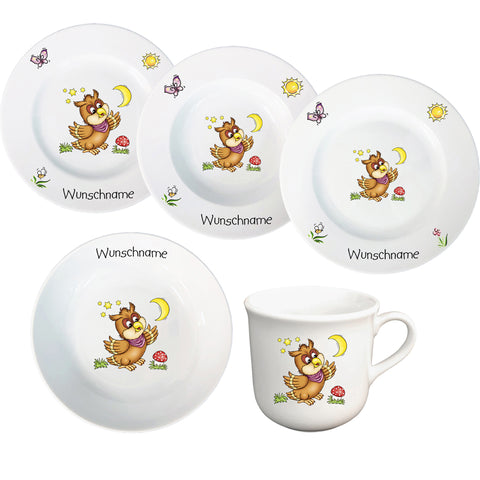 Kindergeschirr 5-tlg. Eule mit Wunschname
