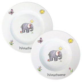 Speiseservice 2-tlg. Elefant mit Wunschname