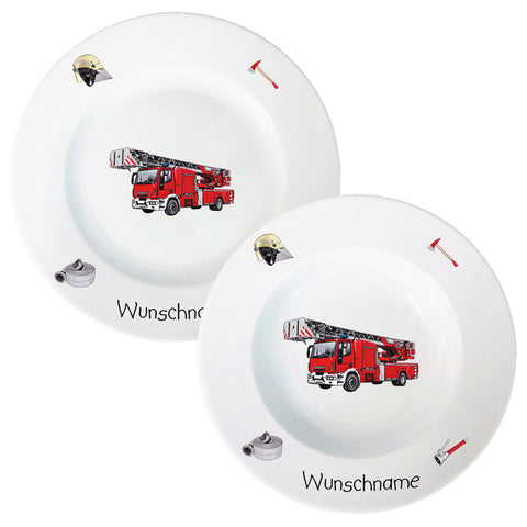 Speiseservice 2-tlg. Feuerwehr mit Wunschname