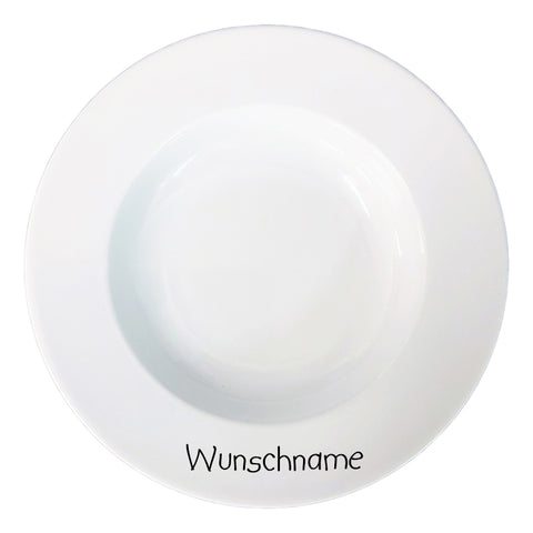 Suppenteller Teller flach 22cm Weiß mit Wunschname